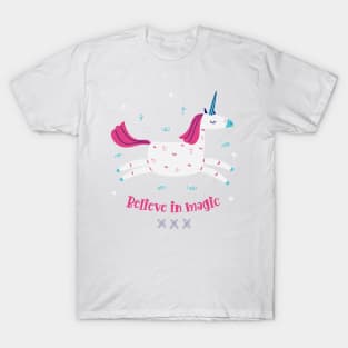 Believe In Magic Beautiful Flying Unicorn With Stars T-Shirt